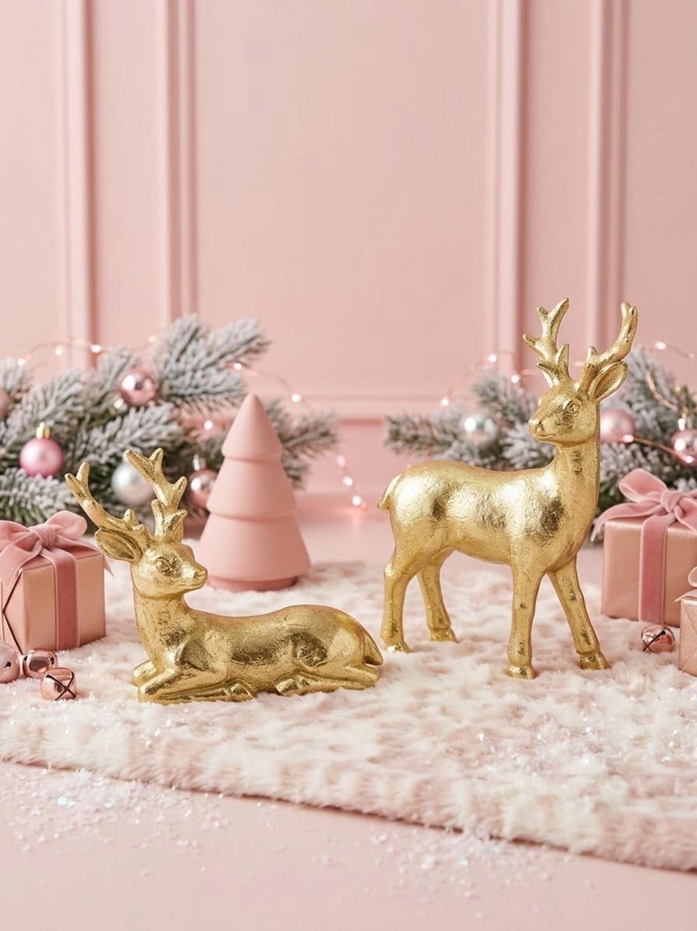 Gold Reindeer Holiday Figurines - Decorative Set of 2